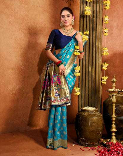 Blue Silk Woven Paithani Saree
