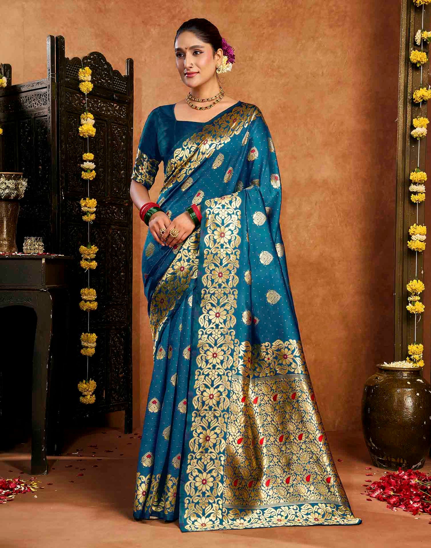 Blue Silk Woven Banarasi Saree