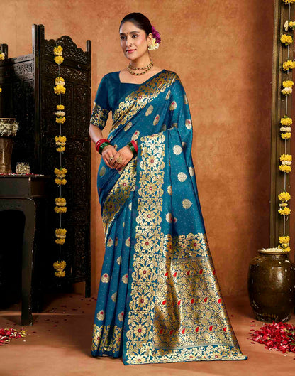 Blue Silk Woven Banarasi Saree