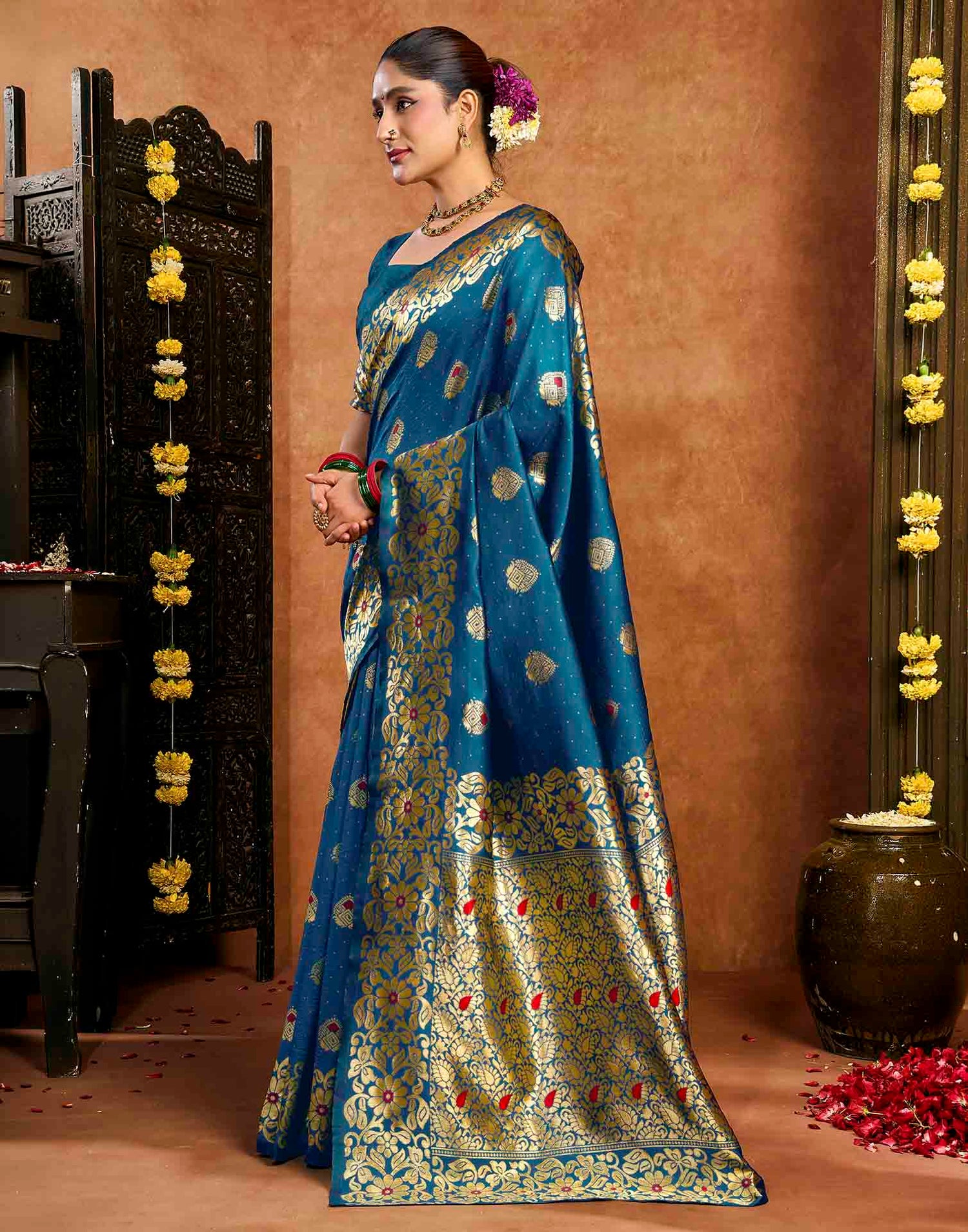 Blue Silk Woven Banarasi Saree