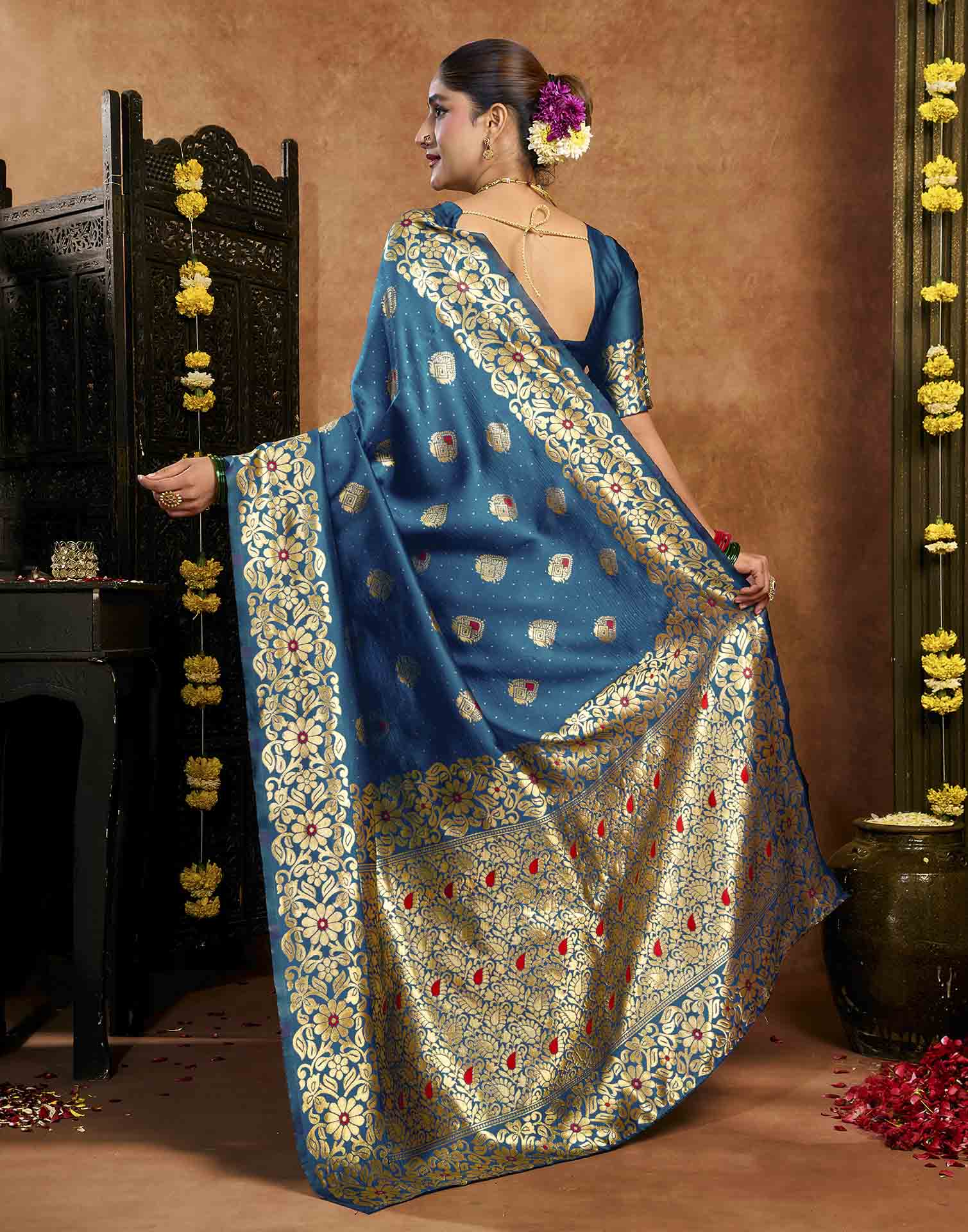 Blue Silk Woven Banarasi Saree