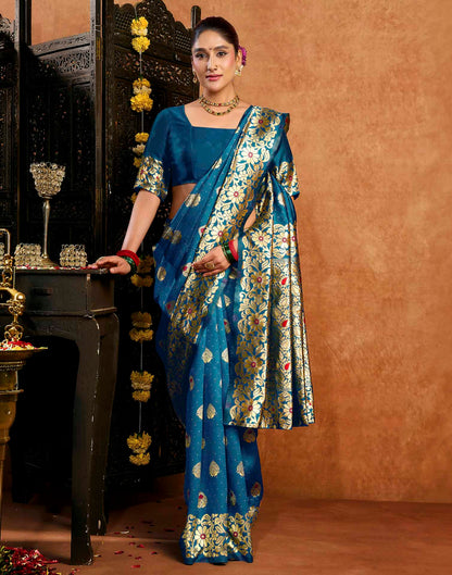 Blue Silk Woven Banarasi Saree