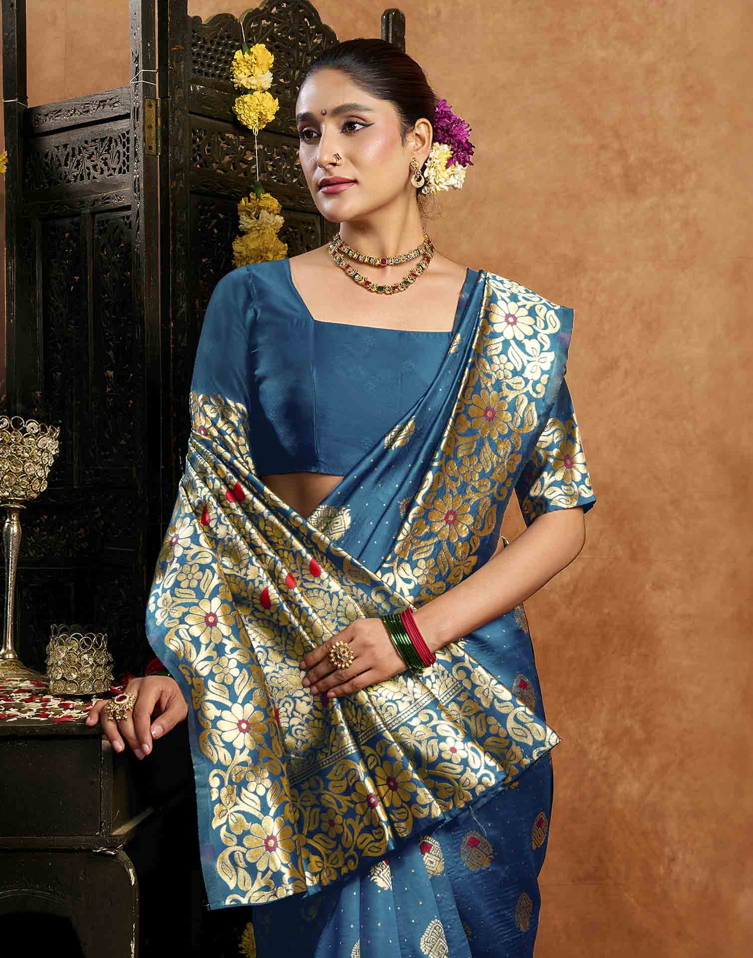 Blue Silk Woven Banarasi Saree