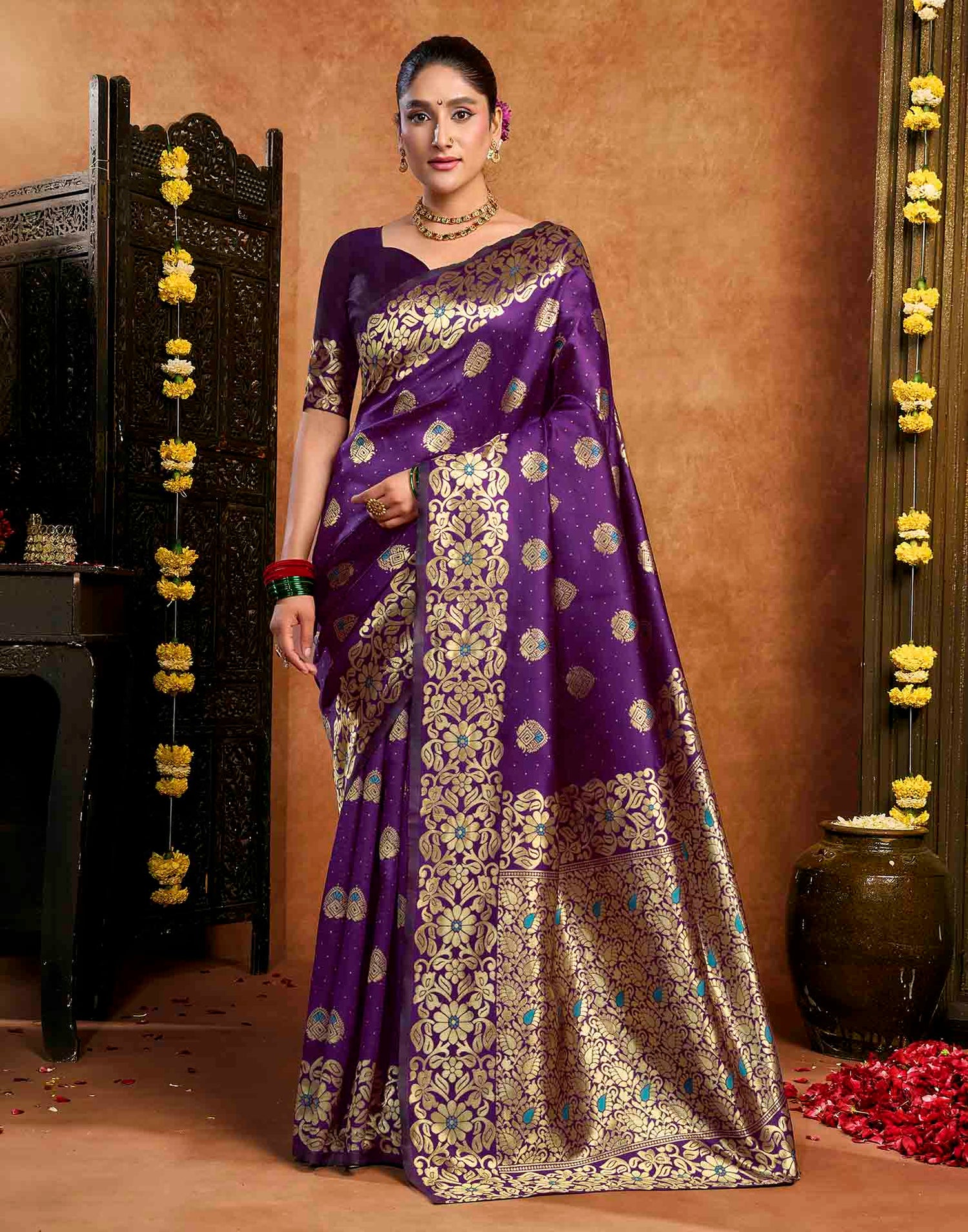 Purple Silk Woven Banarasi Saree
