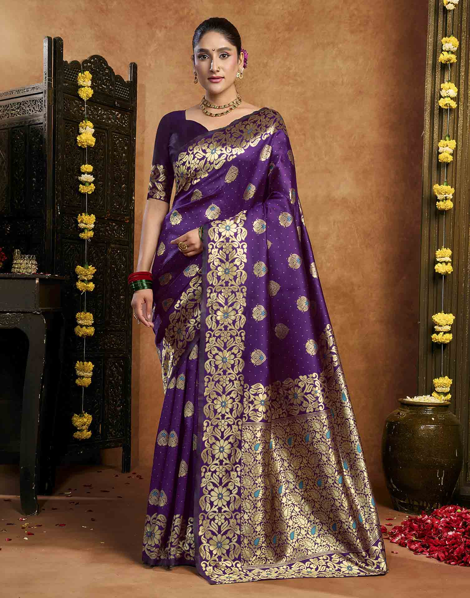 Purple Silk Woven Banarasi Saree