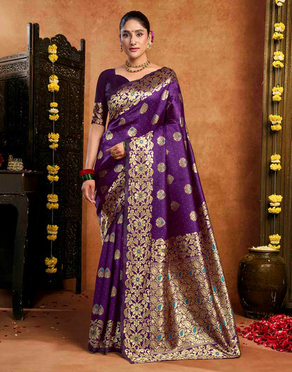 Purple Silk Woven Banarasi Saree