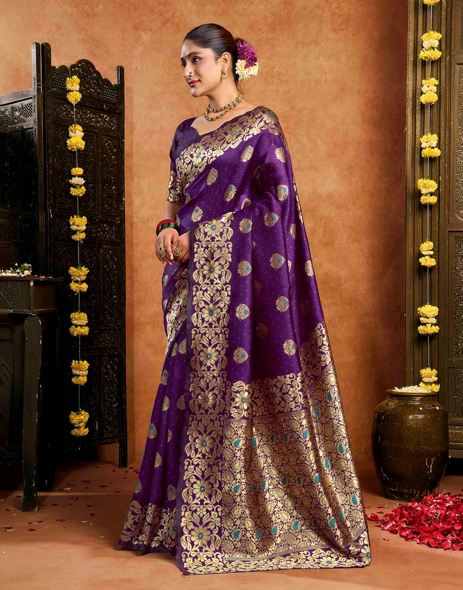 Purple Silk Woven Banarasi Saree