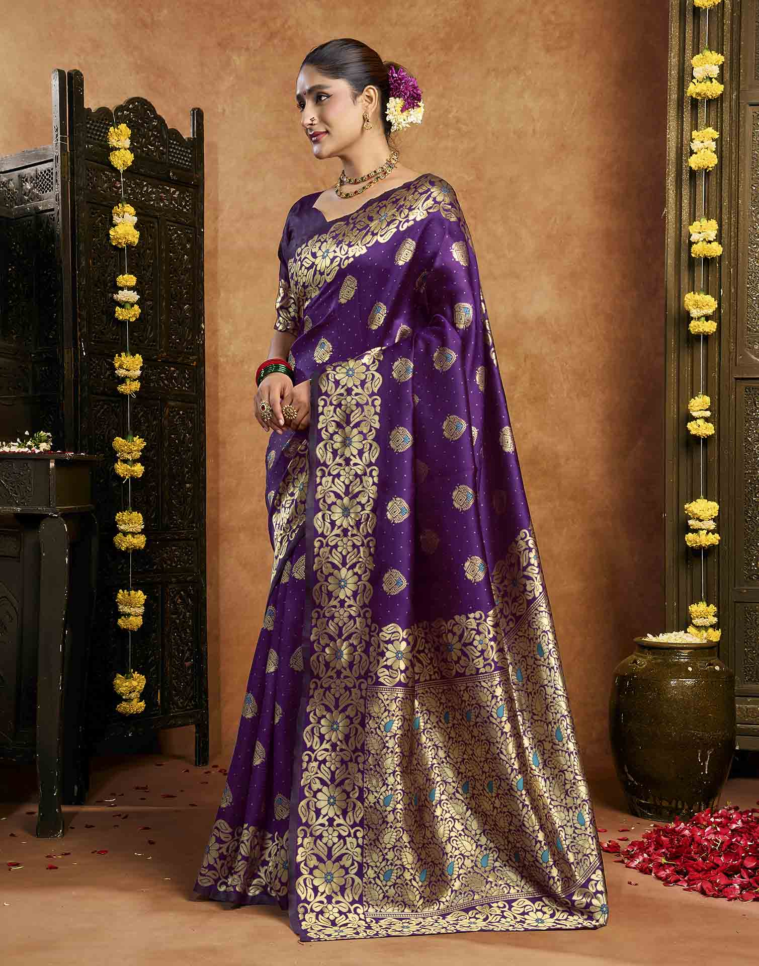 Purple Silk Woven Banarasi Saree