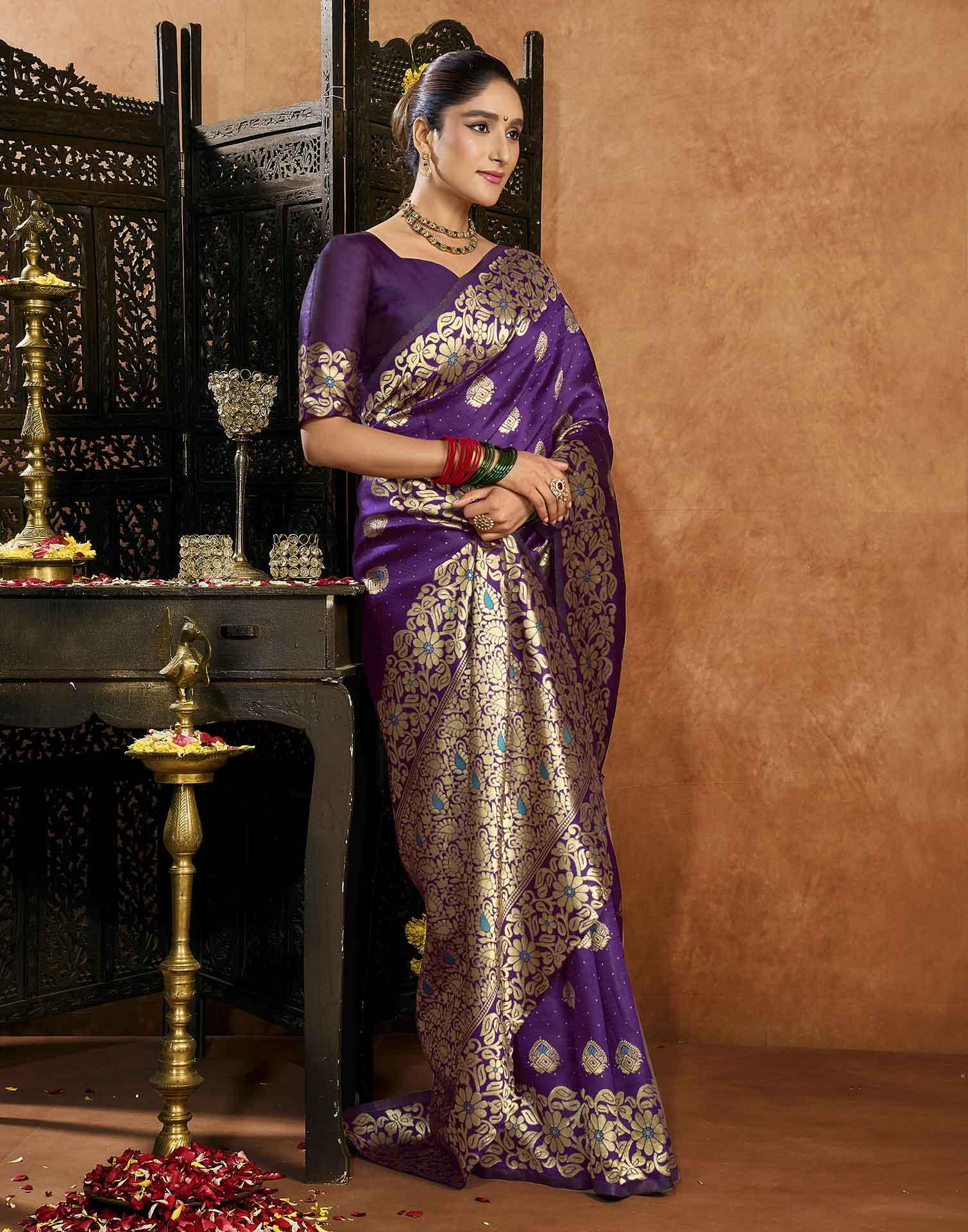 Purple Silk Woven Banarasi Saree