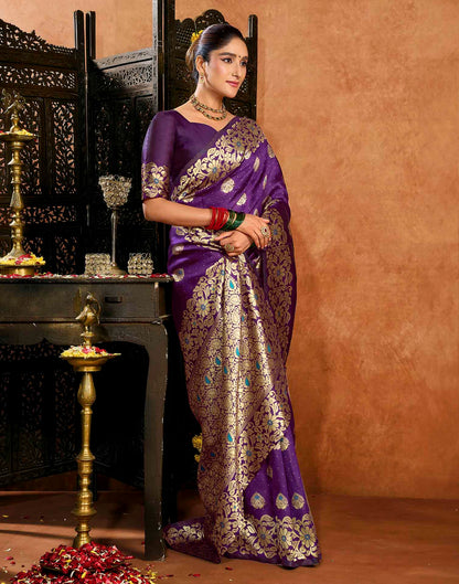 Purple Silk Woven Banarasi Saree
