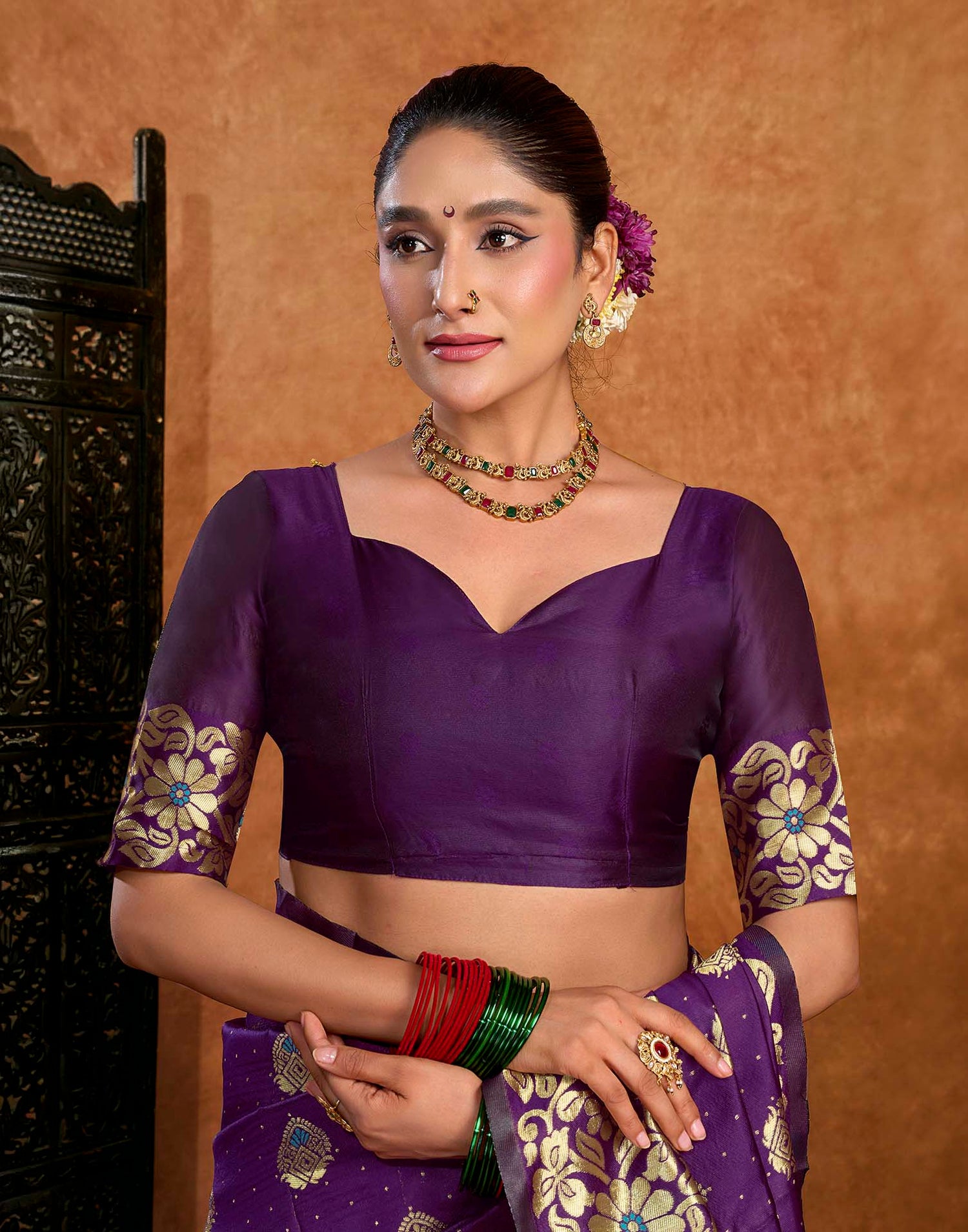 Purple Silk Woven Banarasi Saree