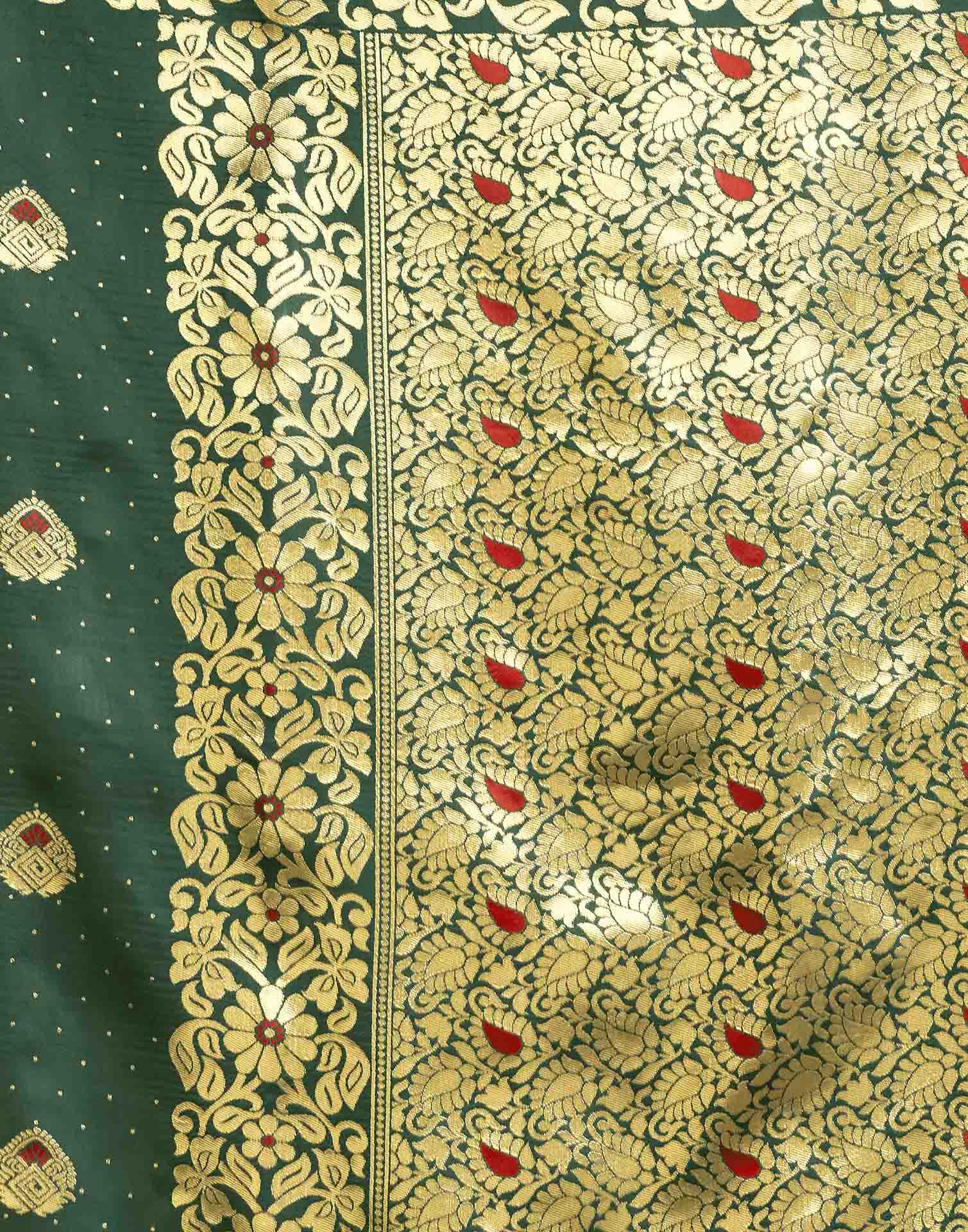 Dark Green Silk Woven Banarasi Saree