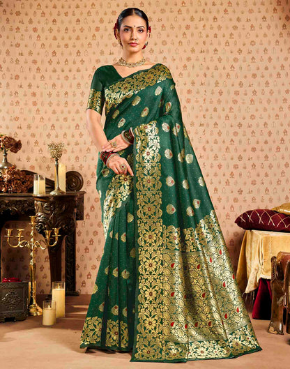 Dark Green Silk Woven Banarasi Saree