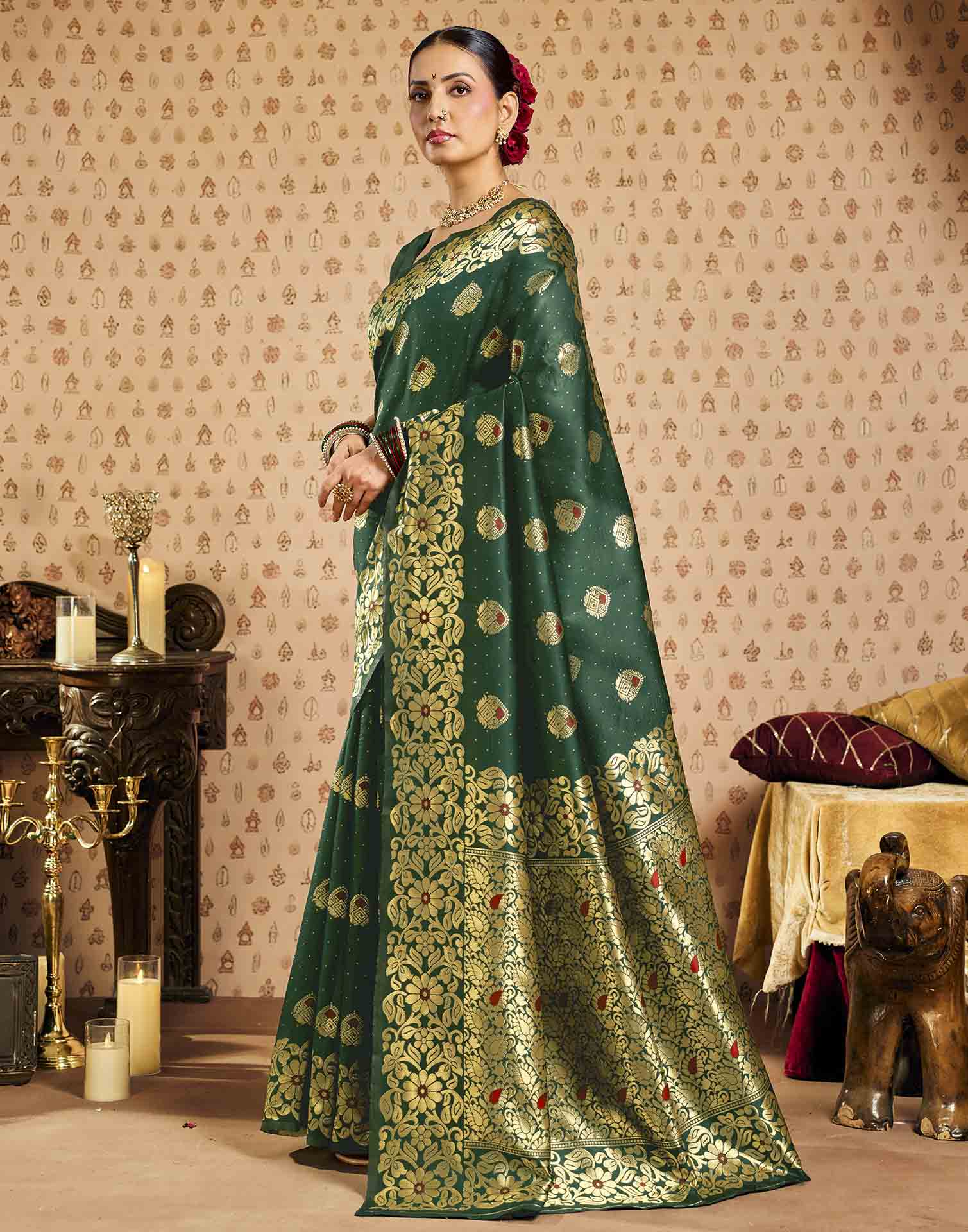 Dark Green Silk Woven Banarasi Saree