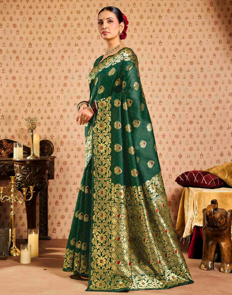 Dark Green Silk Woven Banarasi Saree