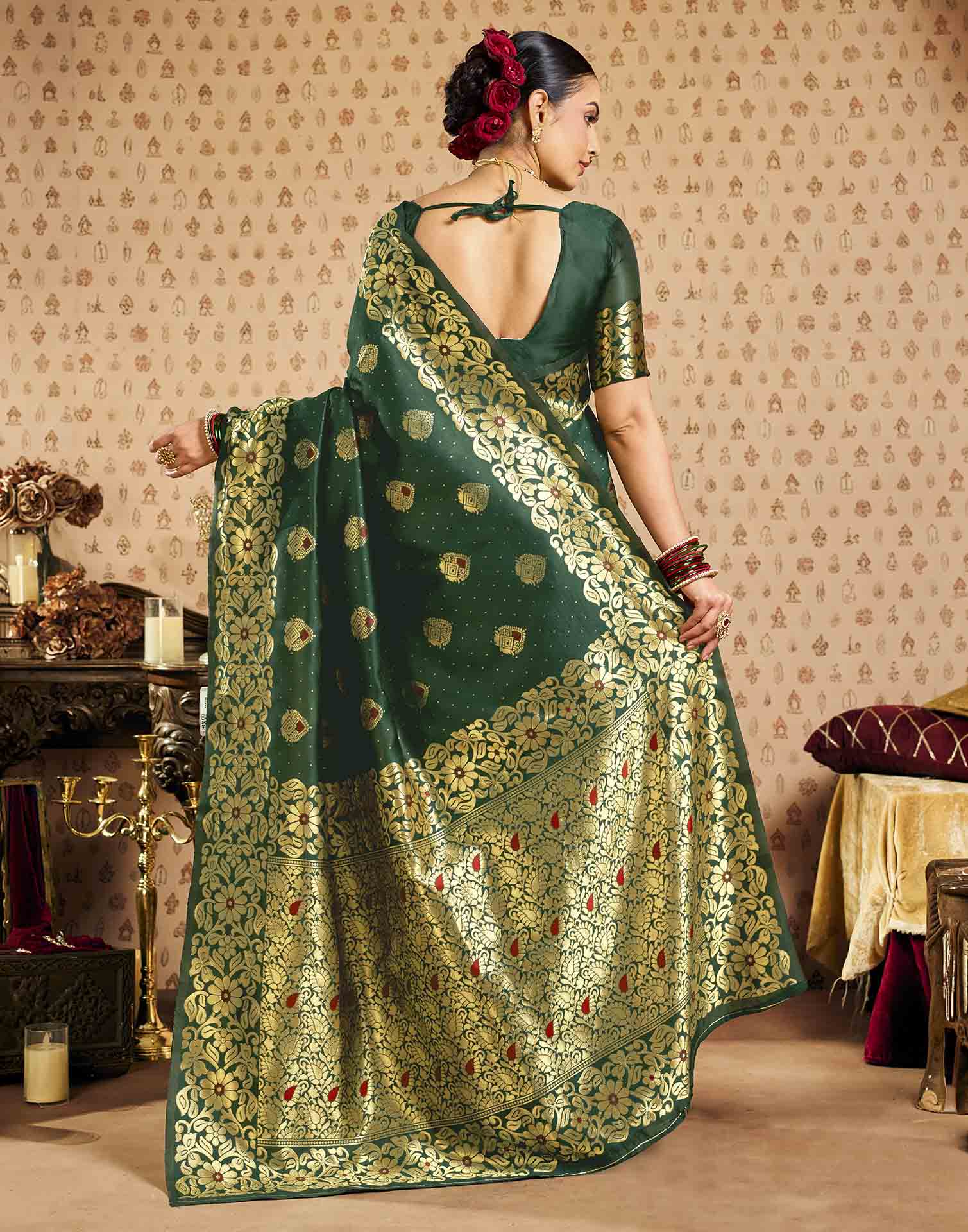 Dark Green Silk Woven Banarasi Saree