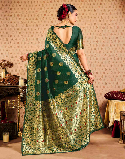 Dark Green Silk Woven Banarasi Saree