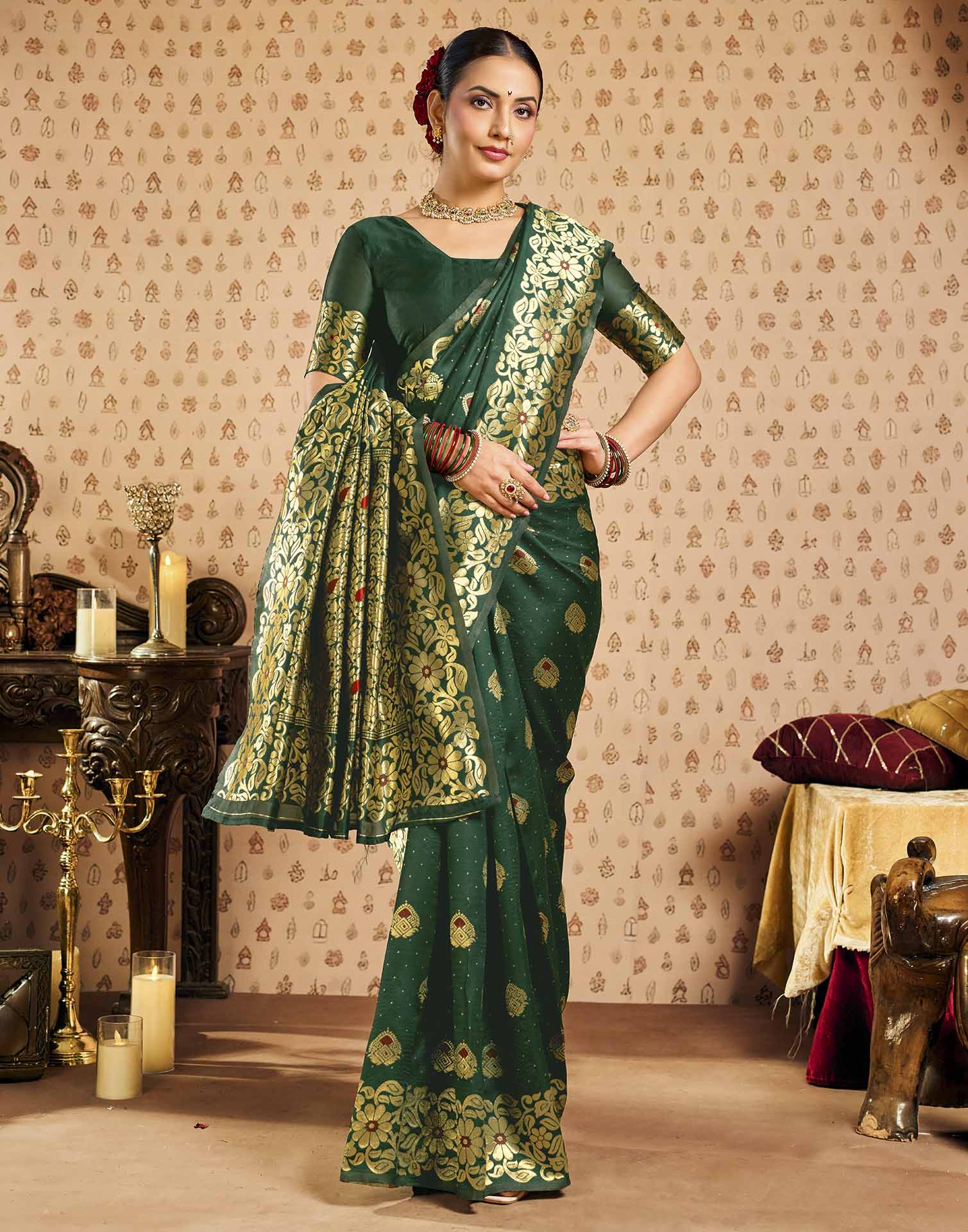 Dark Green Silk Woven Banarasi Saree