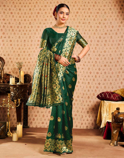 Dark Green Silk Woven Banarasi Saree