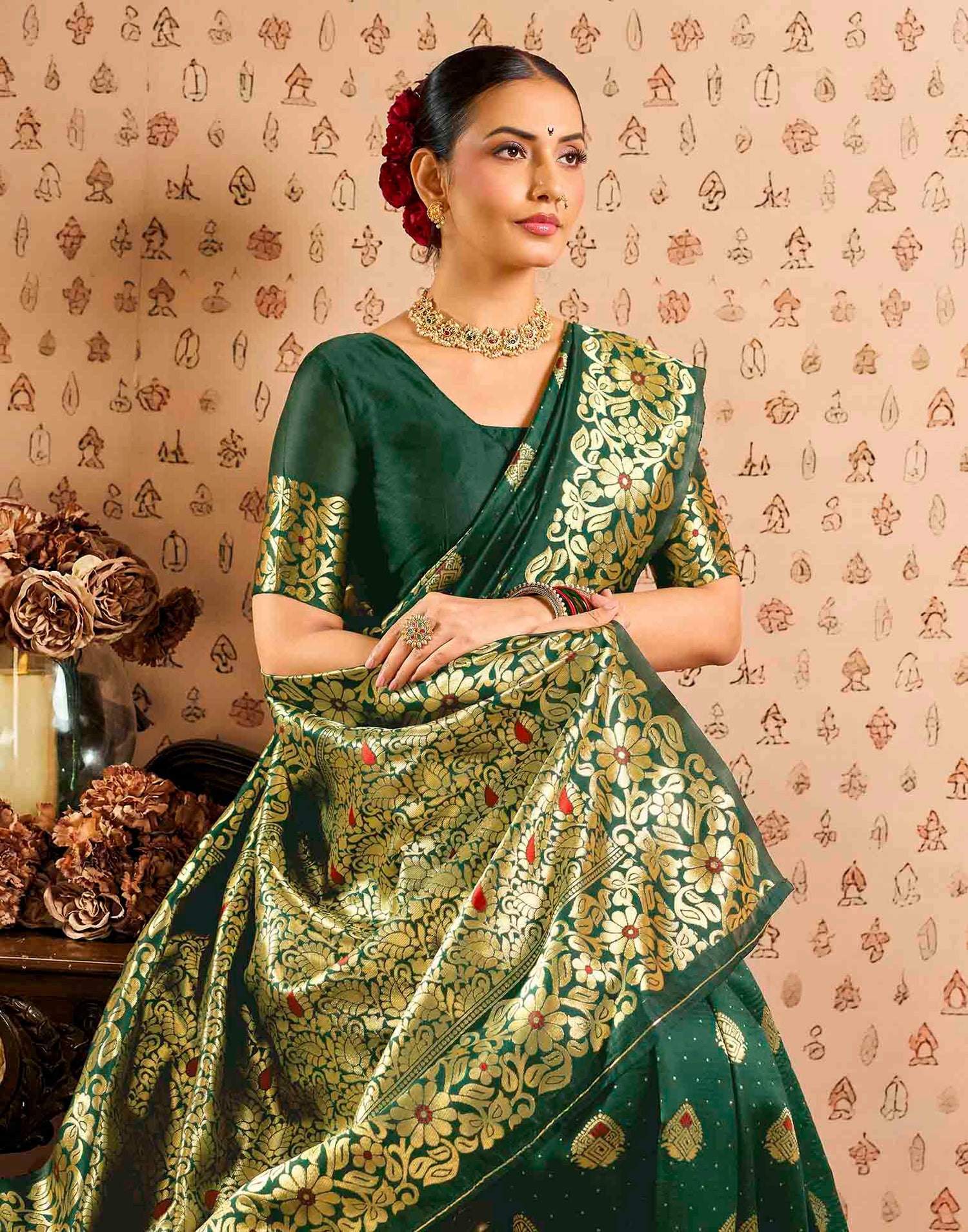 Dark Green Silk Woven Banarasi Saree