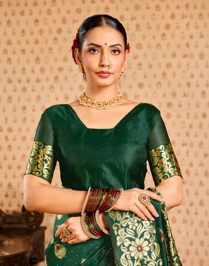 Dark Green Silk Woven Banarasi Saree