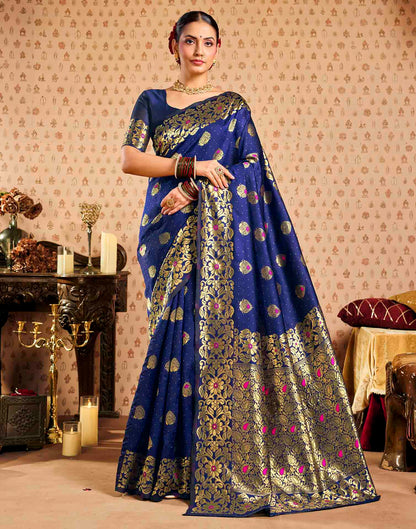 Royal Blue Silk Woven Banarasi Saree