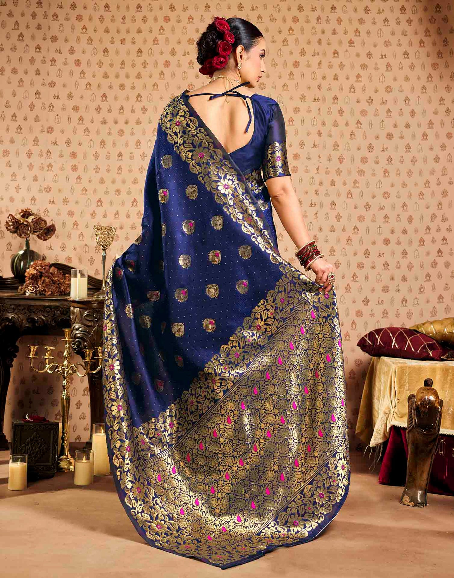 Royal Blue Silk Woven Banarasi Saree