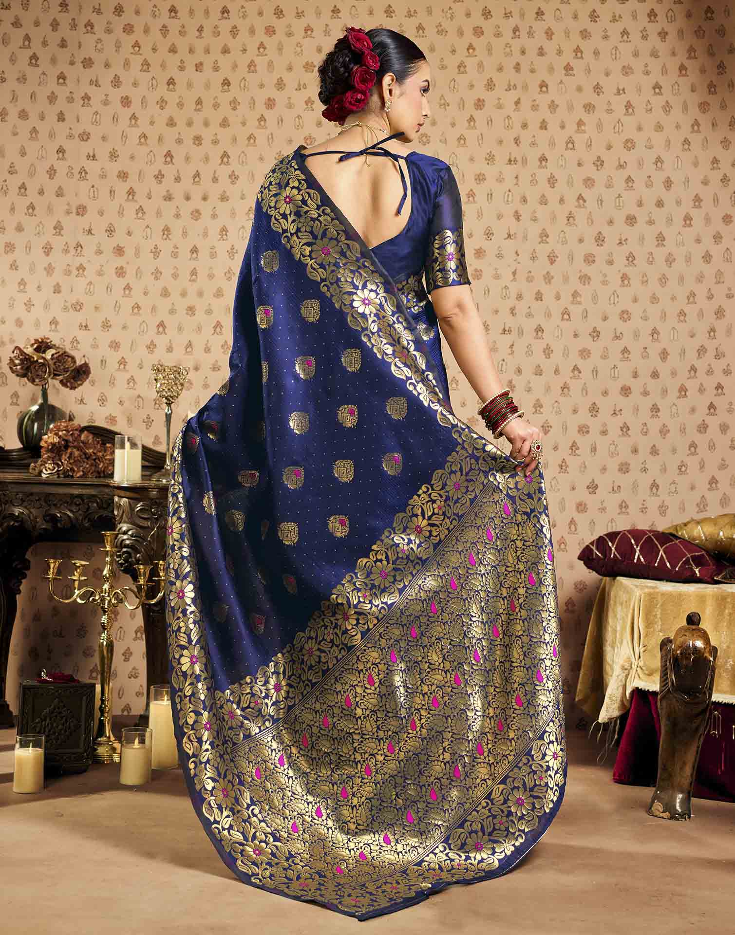 Royal Blue Silk Woven Banarasi Saree