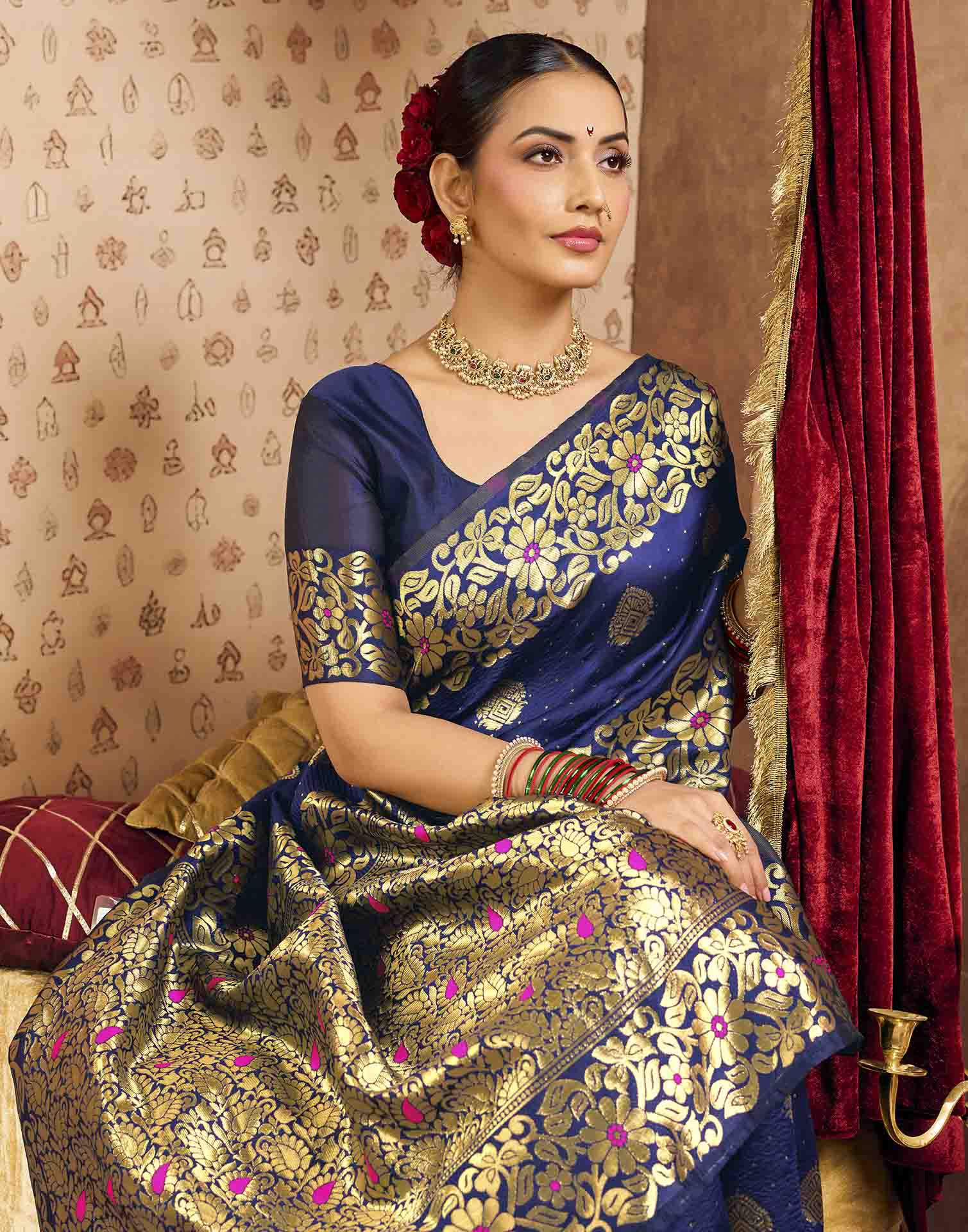 Royal Blue Silk Woven Banarasi Saree