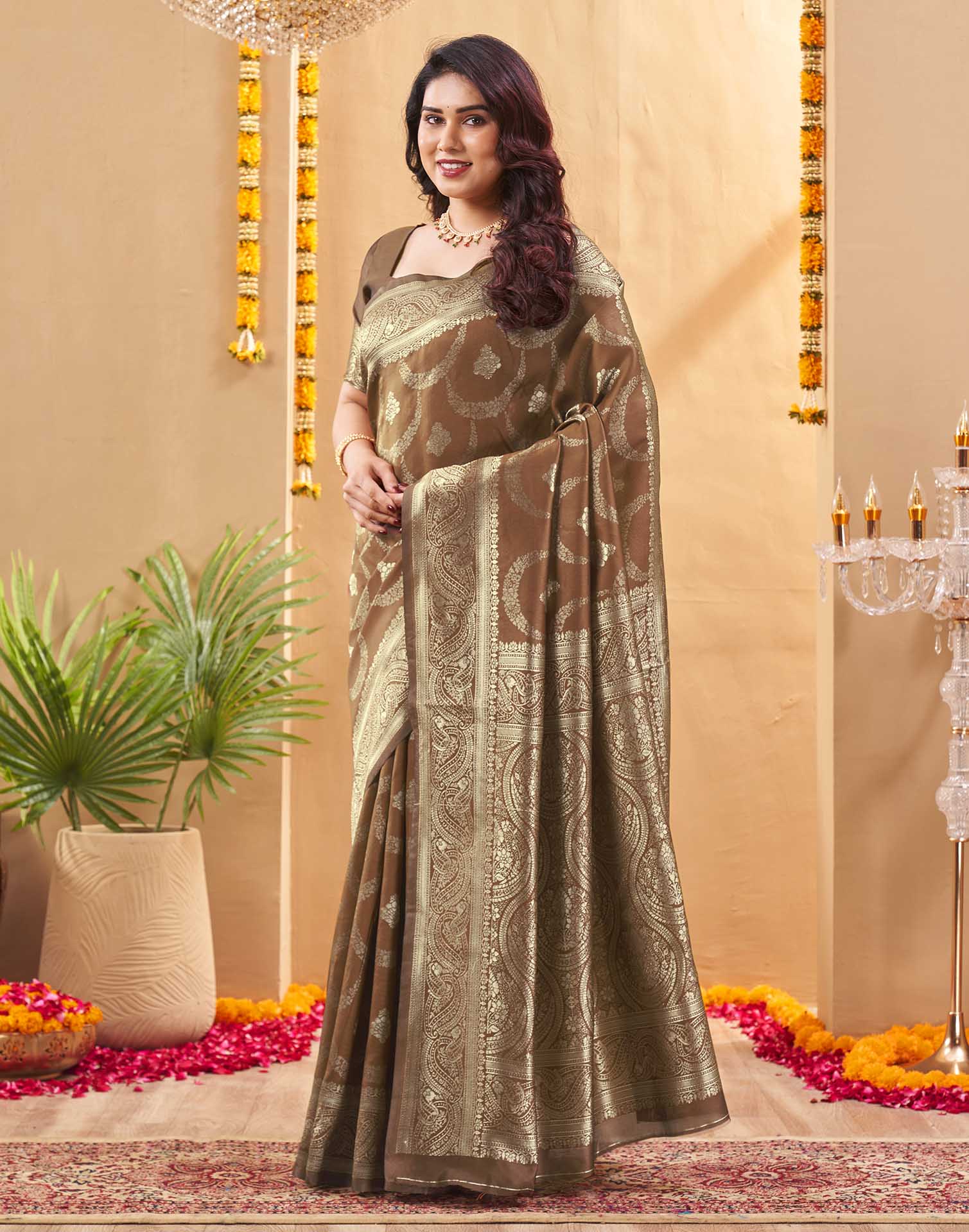 Brown Silk Woven Banarasi Saree