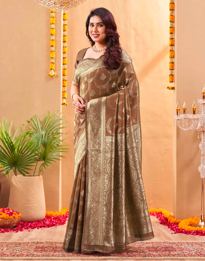 Brown Silk Woven Banarasi Saree