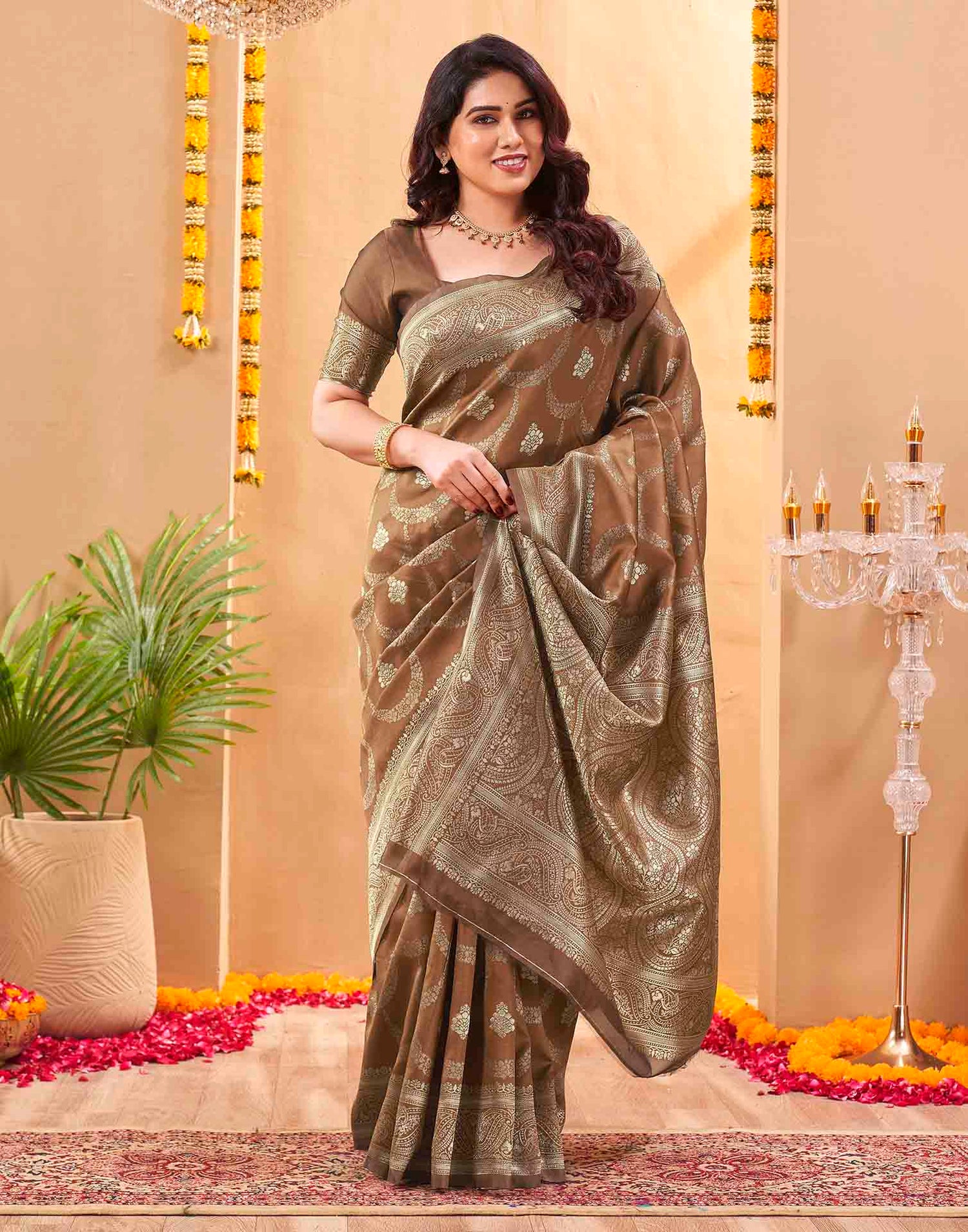 Brown Silk Woven Banarasi Saree