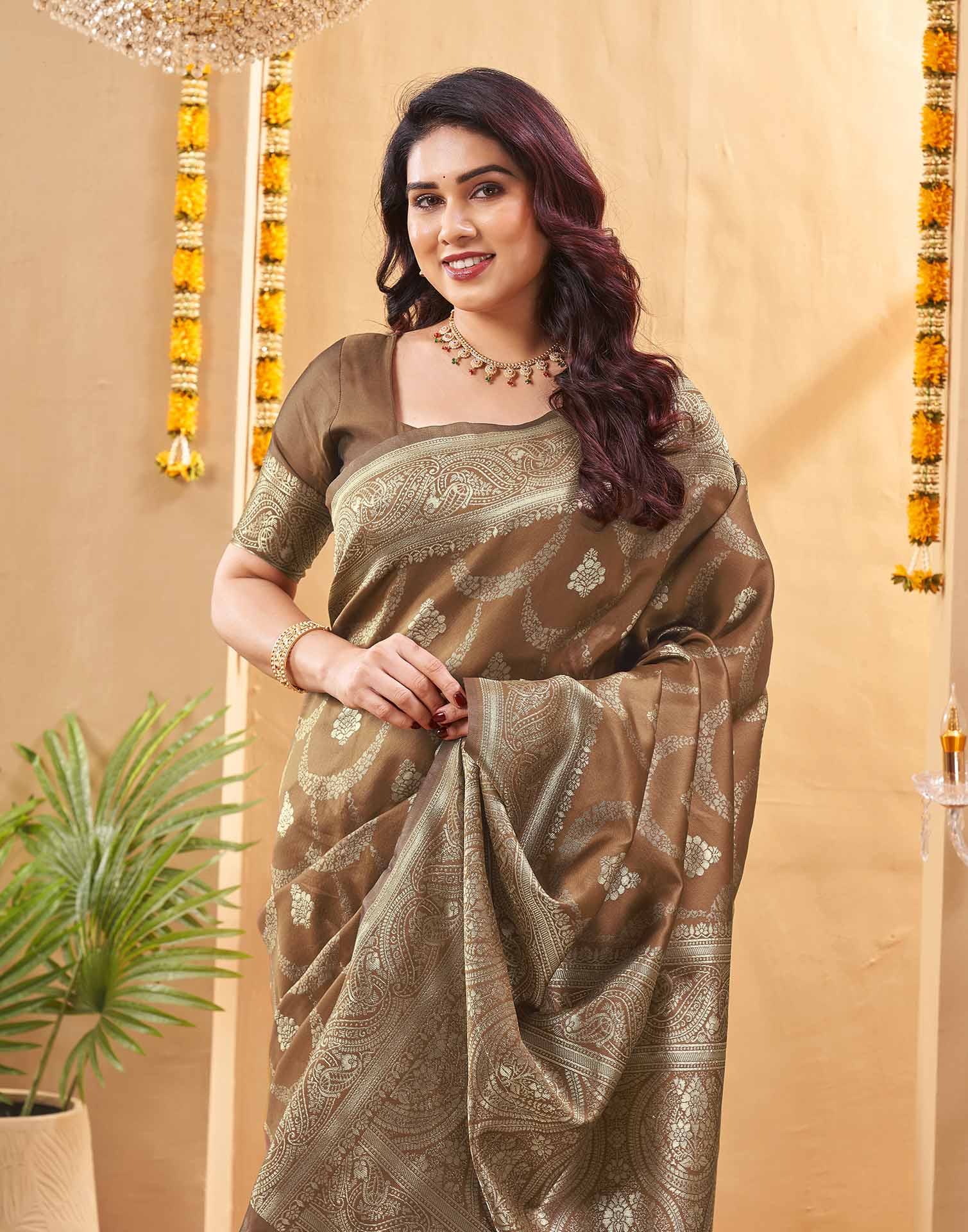 Brown Silk Woven Banarasi Saree