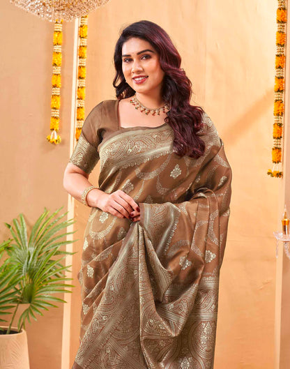 Brown Silk Woven Banarasi Saree