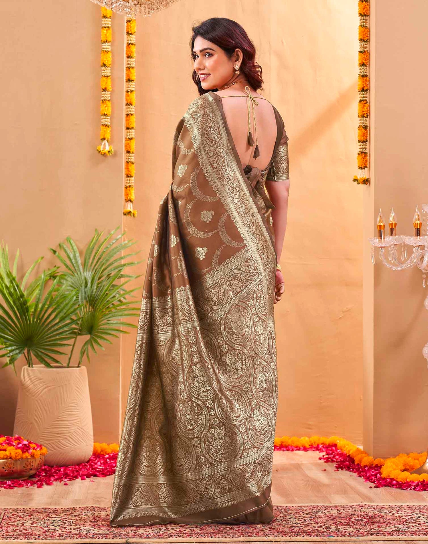 Brown Silk Woven Banarasi Saree