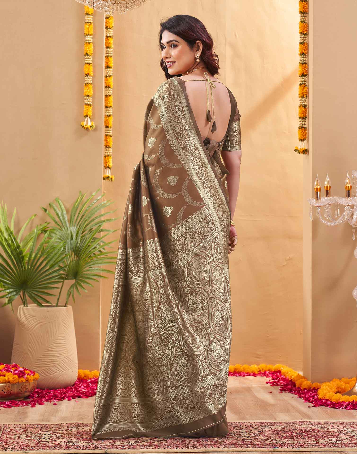 Brown Silk Woven Banarasi Saree