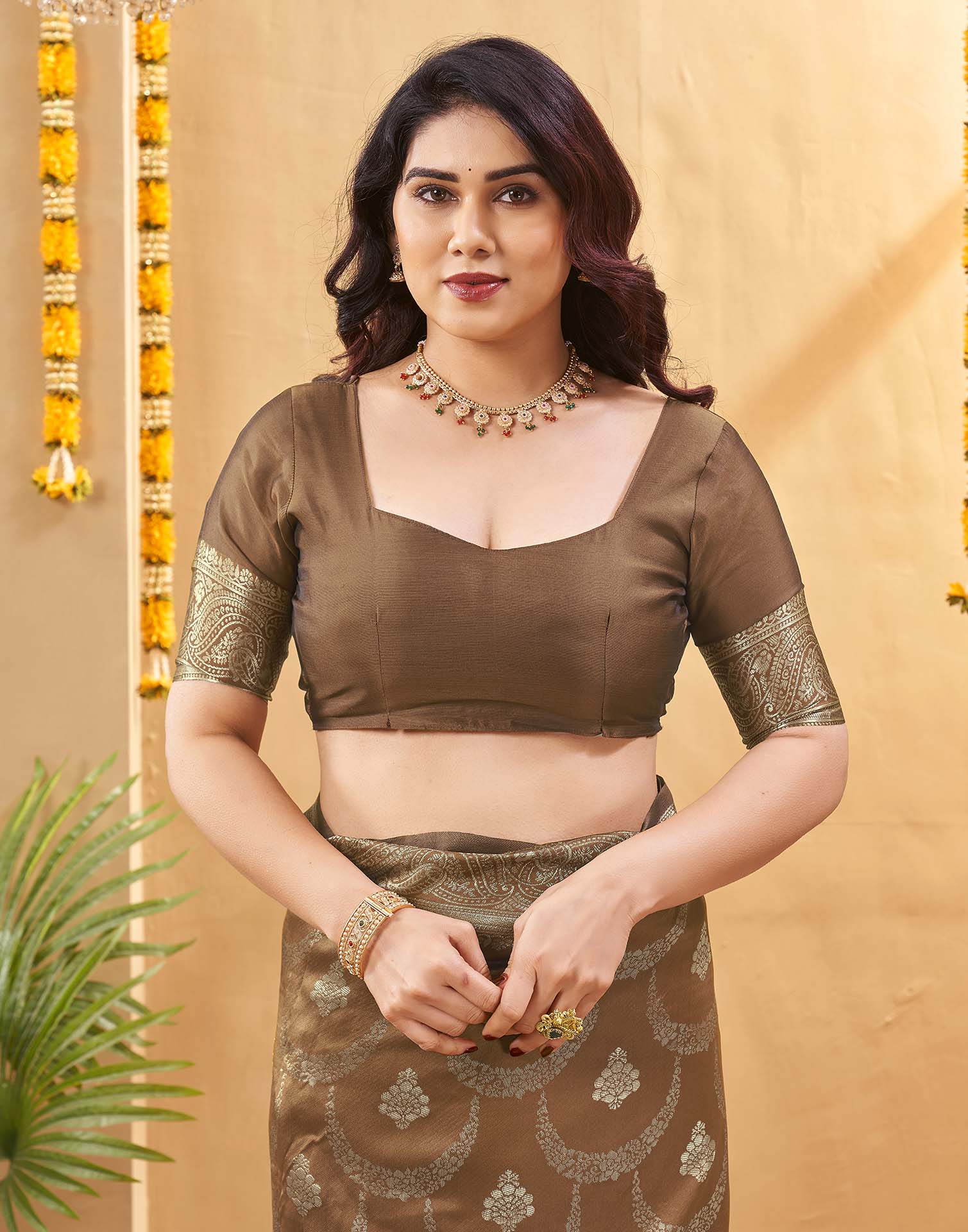 Brown Silk Woven Banarasi Saree
