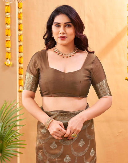 Brown Silk Woven Banarasi Saree