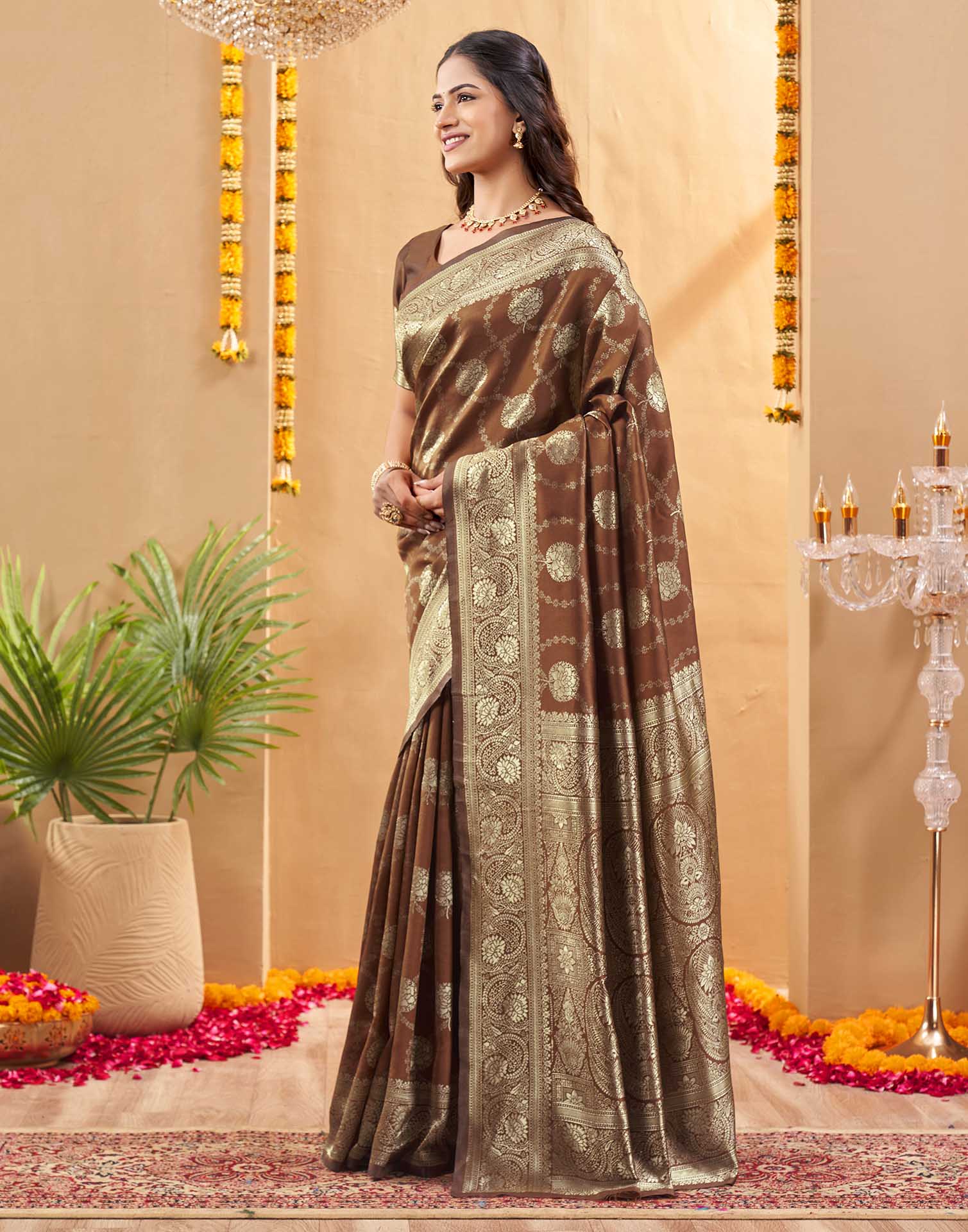Brown Silk Woven Banarasi Saree