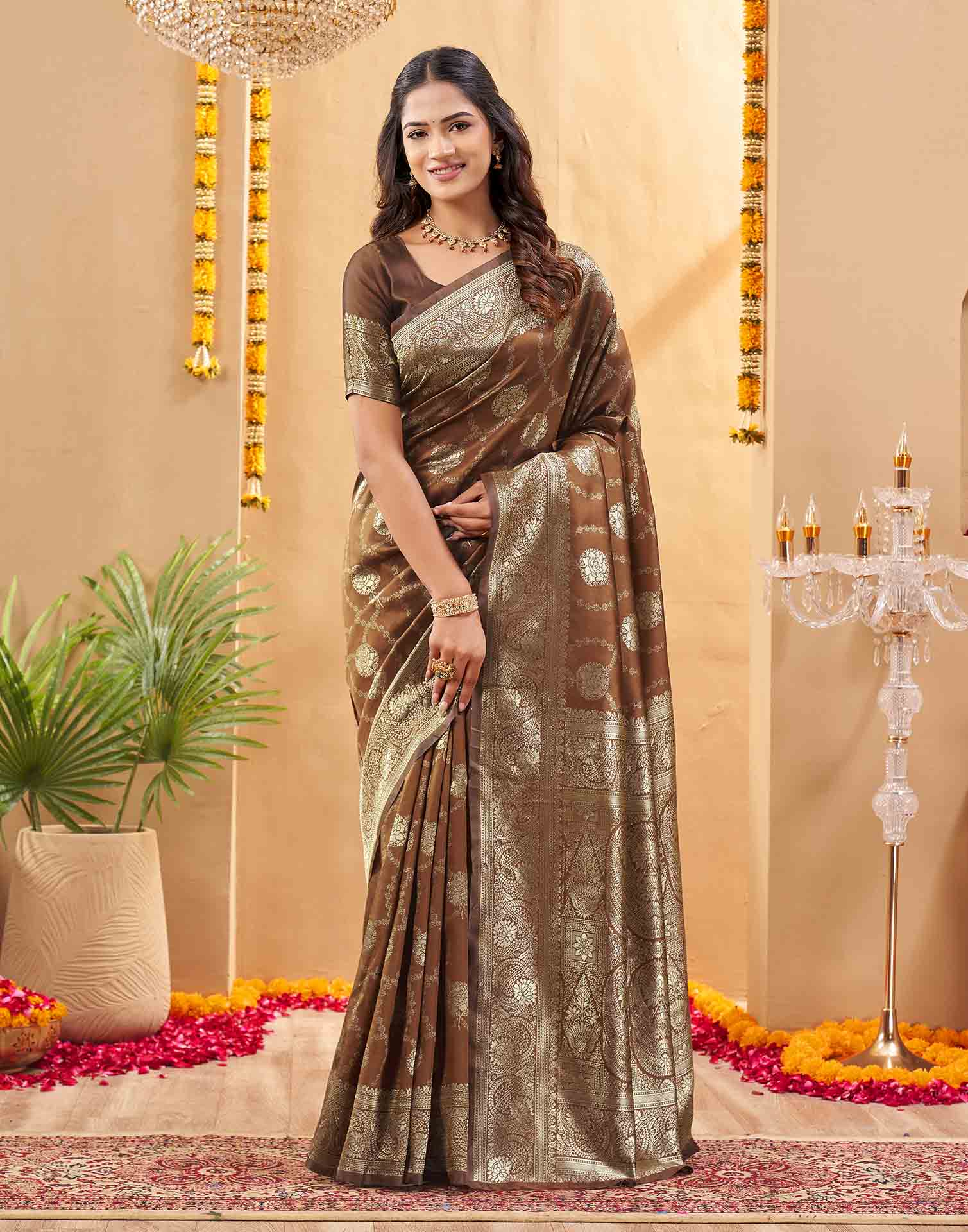 Brown Silk Woven Banarasi Saree