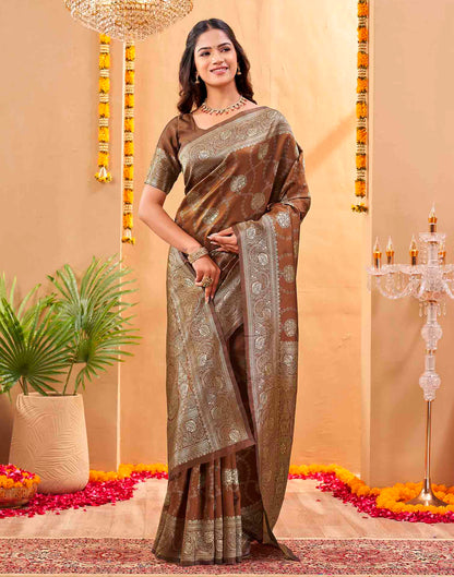 Brown Silk Woven Banarasi Saree