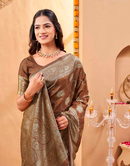 Brown Silk Woven Banarasi Saree