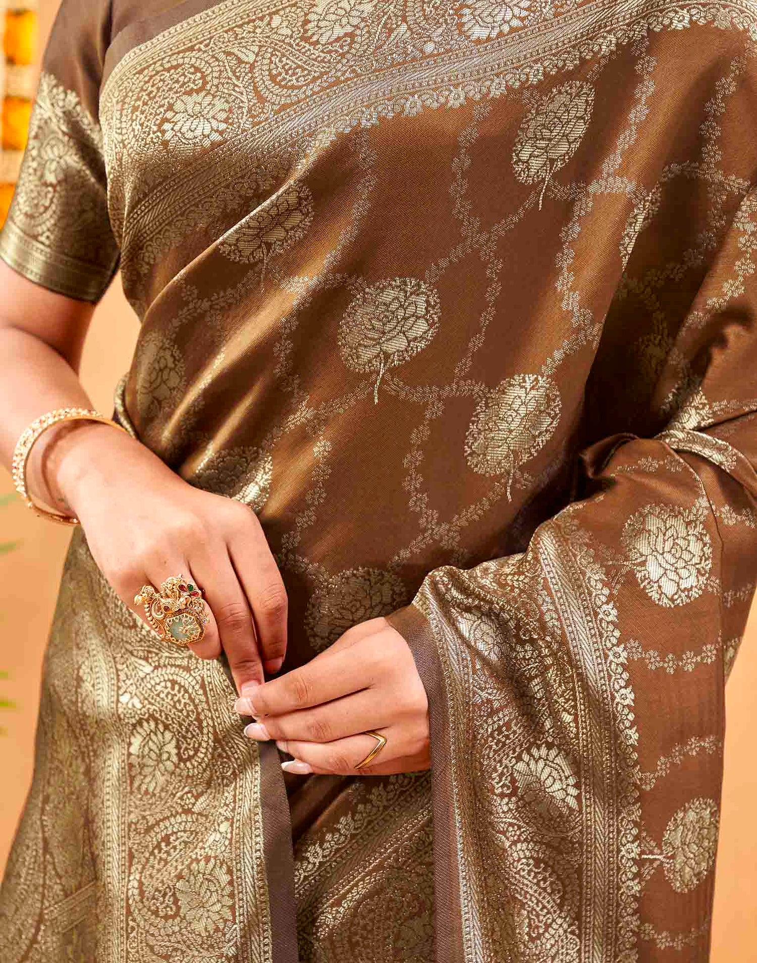 Brown Silk Woven Banarasi Saree