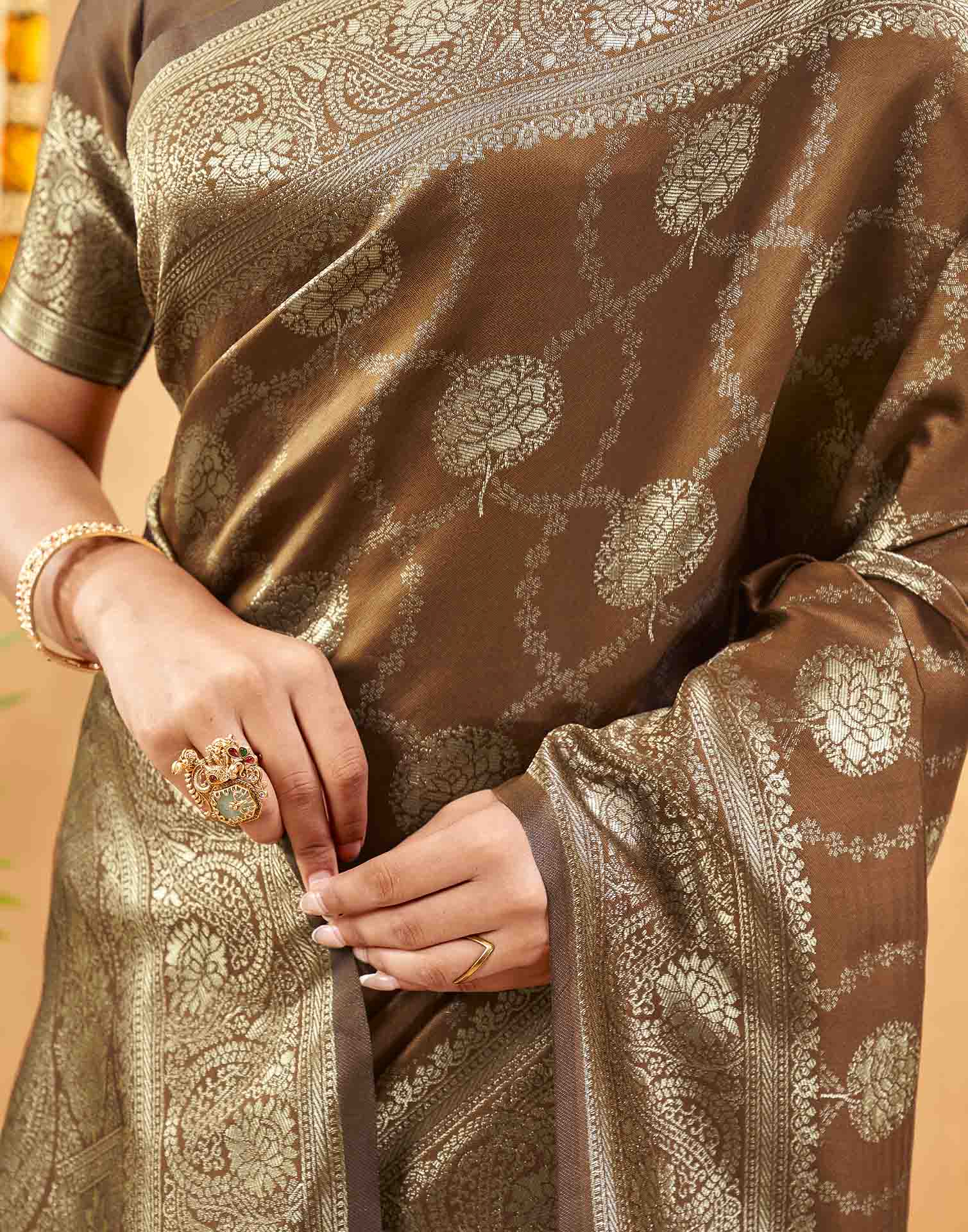 Brown Silk Woven Banarasi Saree
