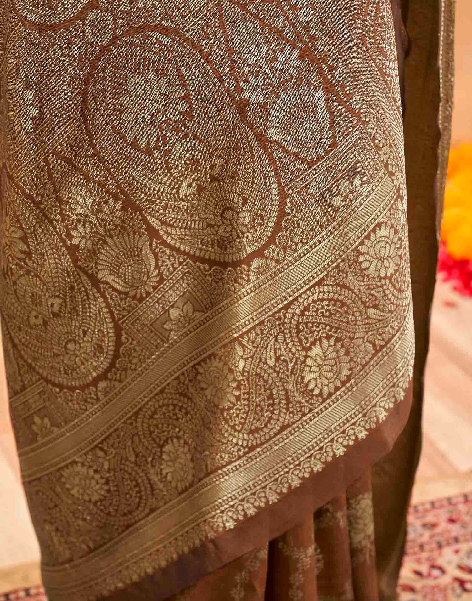 Brown Silk Woven Banarasi Saree