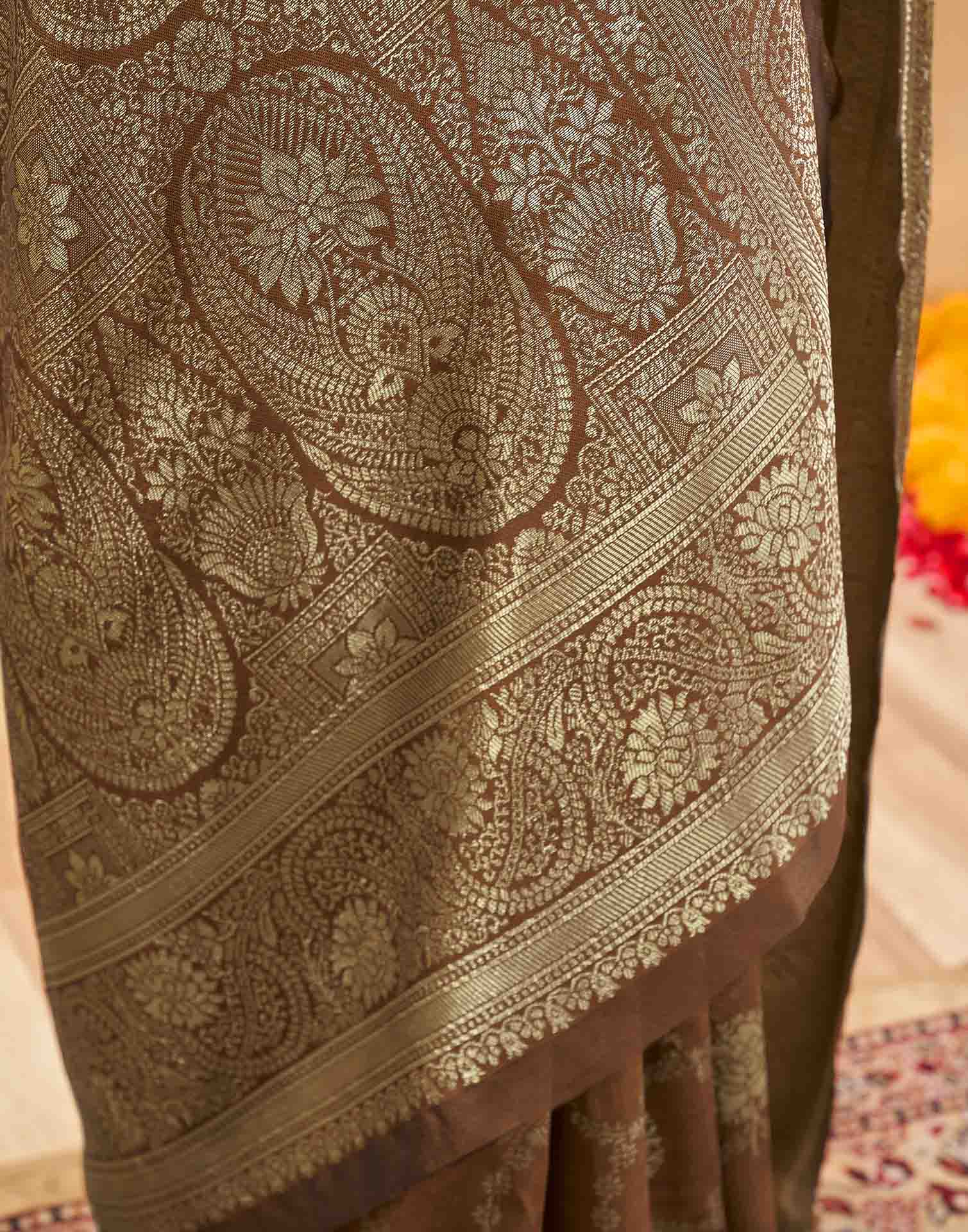 Brown Silk Woven Banarasi Saree
