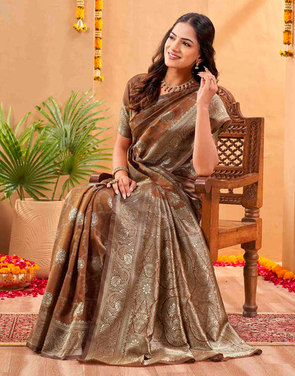 Brown Silk Woven Banarasi Saree