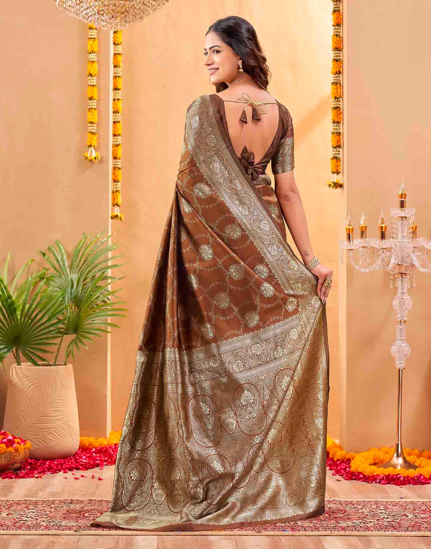 Brown Silk Woven Banarasi Saree