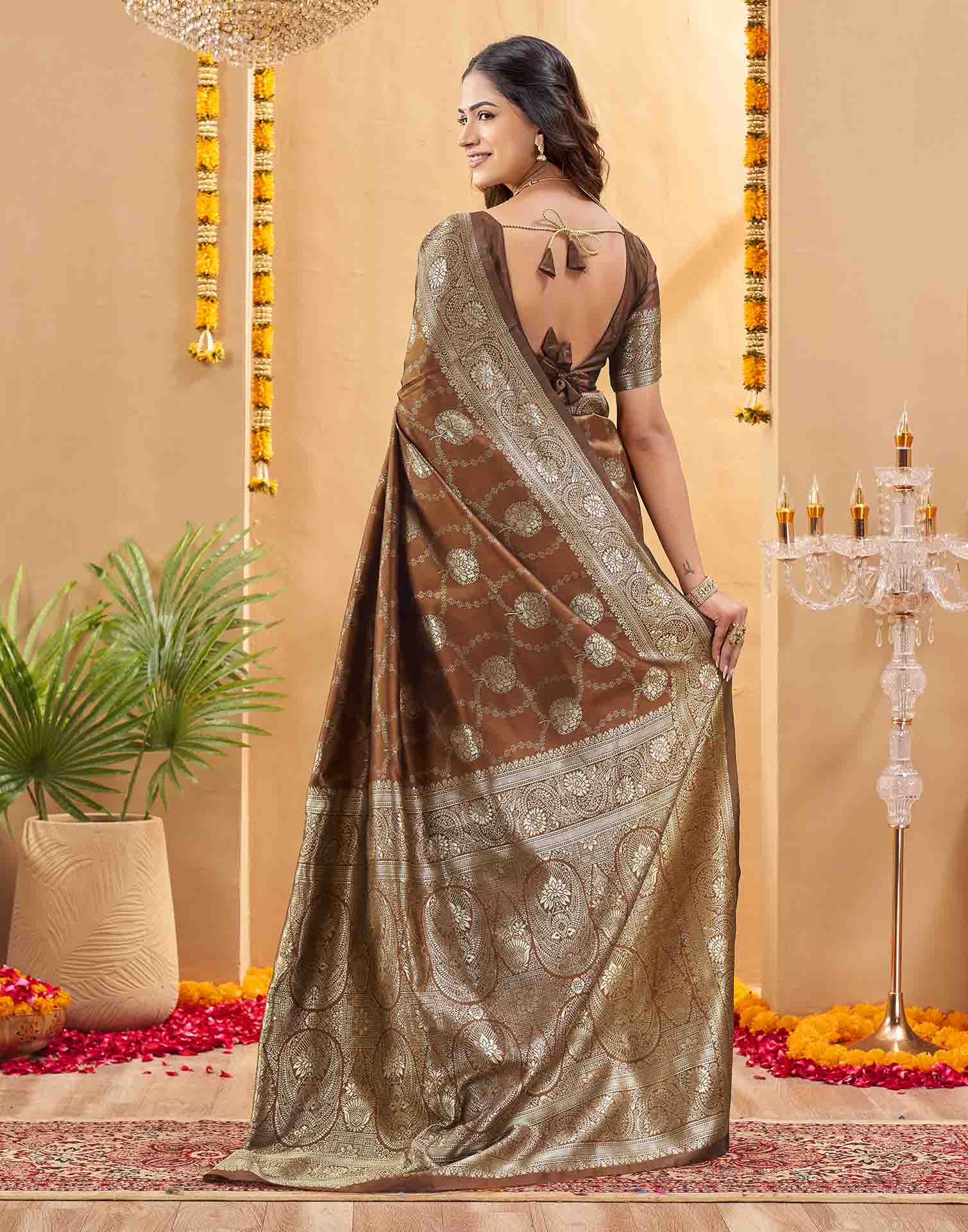 Brown Silk Woven Banarasi Saree