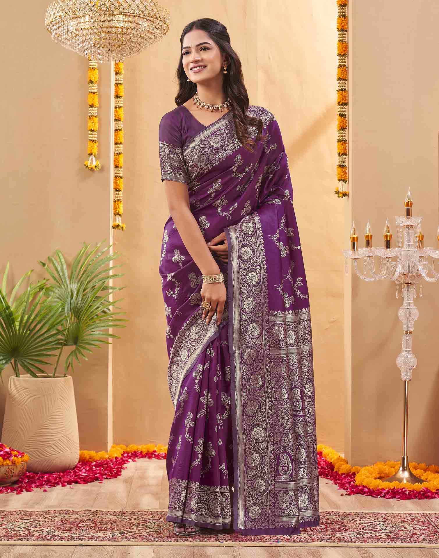 Purple Silk Woven Banarasi Saree